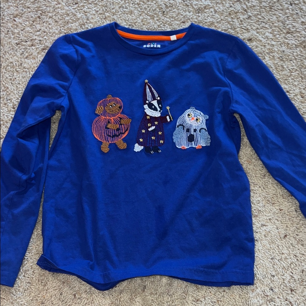 Mini Boden Vibrant Halloeen Blue Kids Long Sleeve Tee